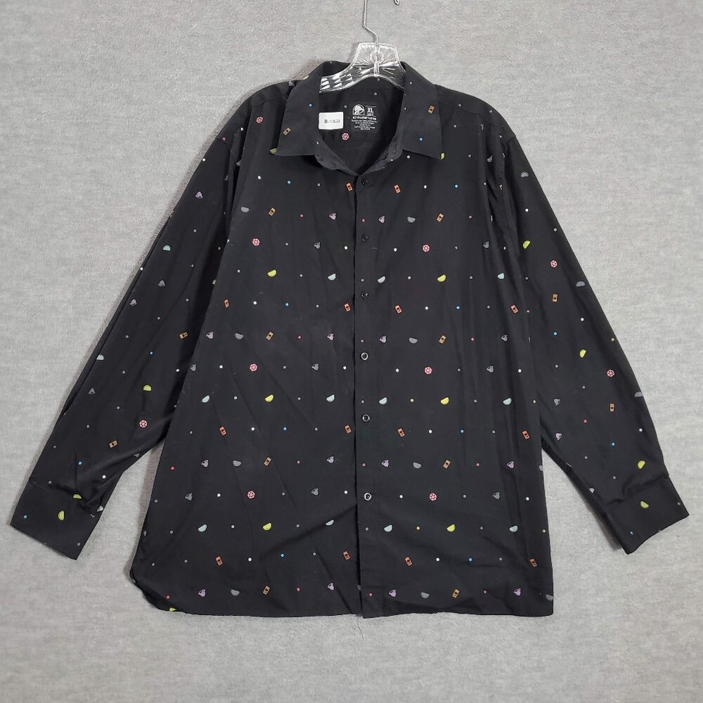 Tacobell Men Shirt XL Black Logo All‎ Over Print Long Sleeve Collar